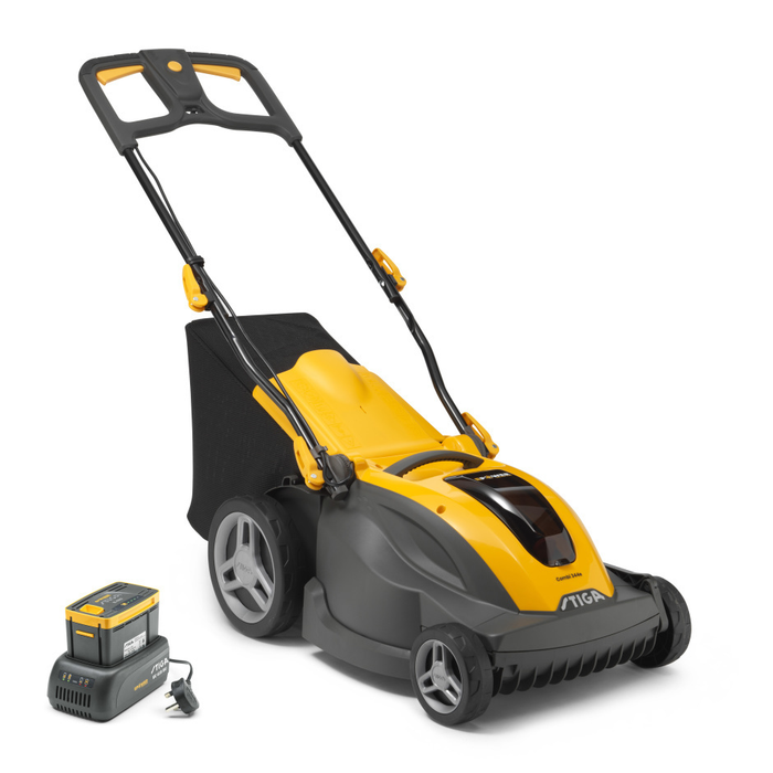 Stiga Combi 344e KIT 48v 3-in-1 Hand-Propelled Cordless Lawnmower - Main Image - Right Facing.