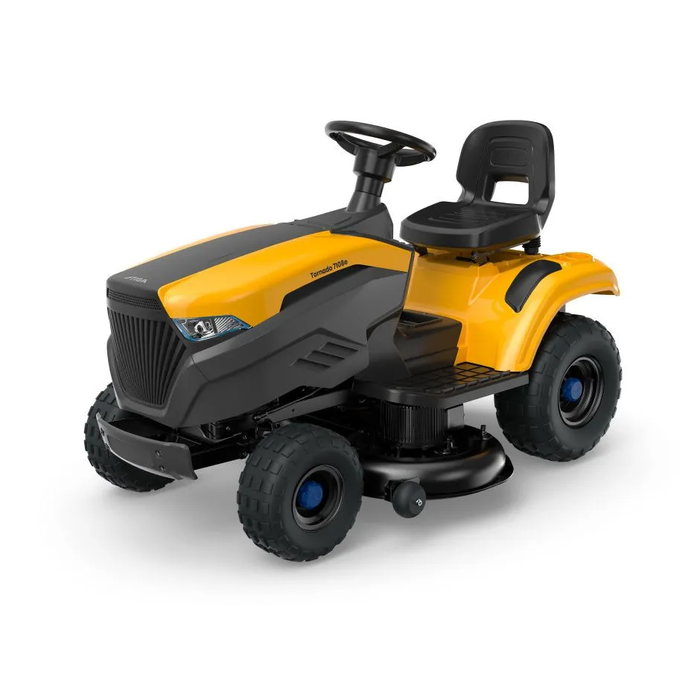 Stiga Tornado 7108e Battery-Powered Side-Discharge Garden Tractor with Stepless Electronic Drive - Main View - Left Facing.