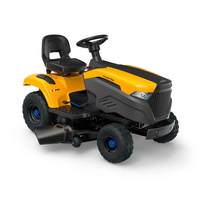 Stiga Tornado 7108e Battery-Powered Side-Discharge Garden Tractor with Stepless Electronic Drive - Main View - Right Facing.