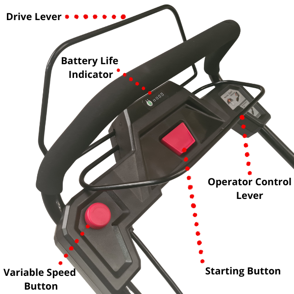 Energizer® TDE-46TC 40v 4-in-1 Variable-Speed Hi-Wheel Cordless Lawnmower Handle Controls MowDirect