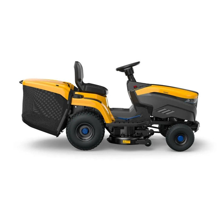 Stiga Estate 798e Battery-Powered Rear-Collect Lawn Tractor with Stepless Electronic Drive - Side View - Right Facing.