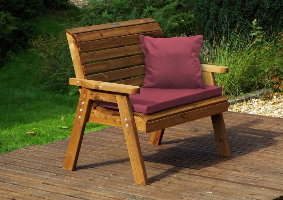 Charles Taylor Traditional 2-Seater Wooden Bench with Burgundy Cushions | HB19B