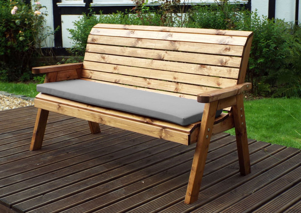 Charles Taylor Traditional 3-Seater Wooden Bench with Grey Cushion | HB20GR
