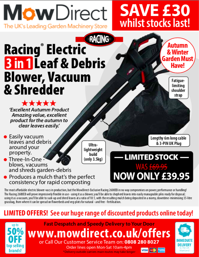 Racing 2600EB Electric 3 in 1 - Blower-Vac and Shredder- NEW 2020 Model