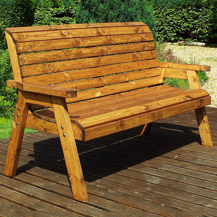 Charles Taylor Traditional 3-Seater Wooden Bench with Burgundy Cushion | HB20B