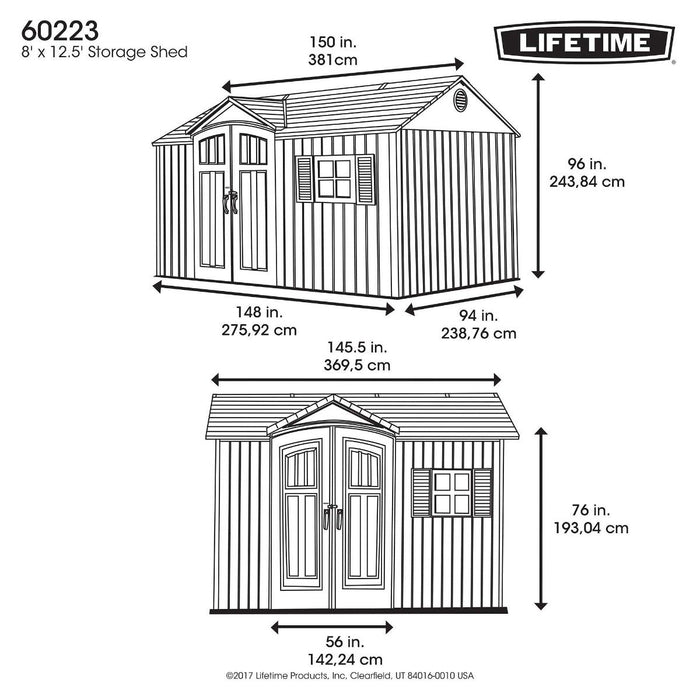 Lifetime 12.5' x 8' Heavy Duty Plastic Shed - NEW EDITION