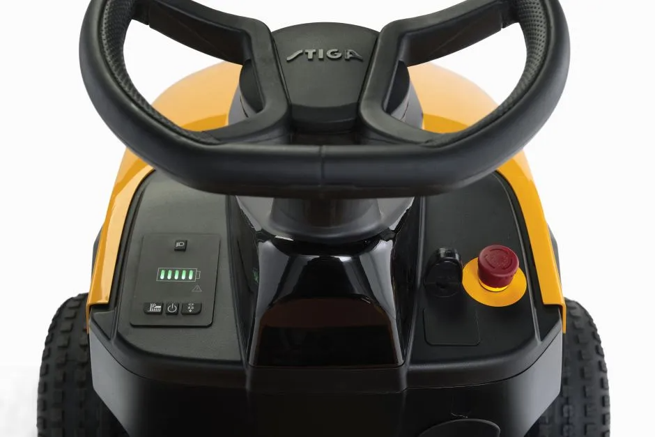 Stiga Estate 384e Battery-Powered Rear-Collect Lawn Tractor with Stepless Electronic Drive