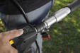 Stiga SPH 900 AE 48v Cordless Long-Reach Hedgetrimmer - In Use Showing Digital Keypad Control.