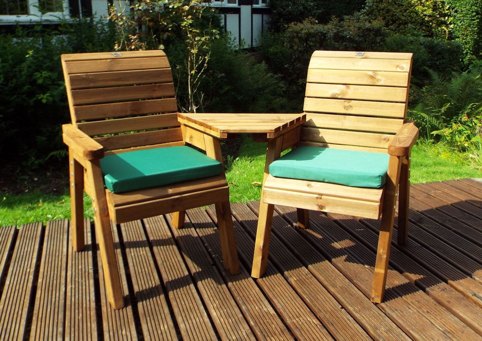 Charles Taylor Twin Wooden Garden ‘Love’ Seats with Burgundy Cushions | HB01B