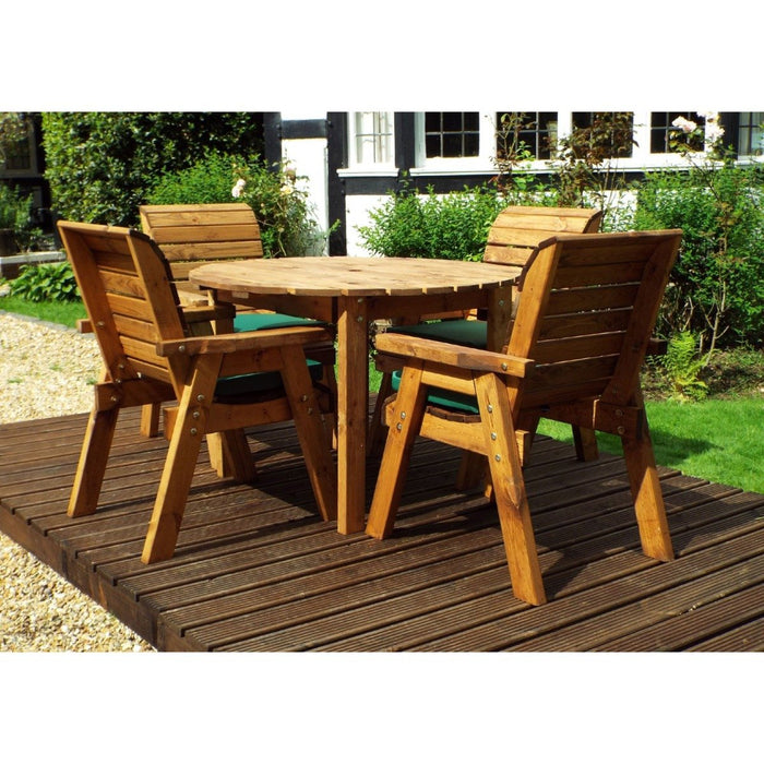 Charles Taylor Traditional Wooden 4-Seater Circular Table Set with Green Cushions & Parasol | HB09G