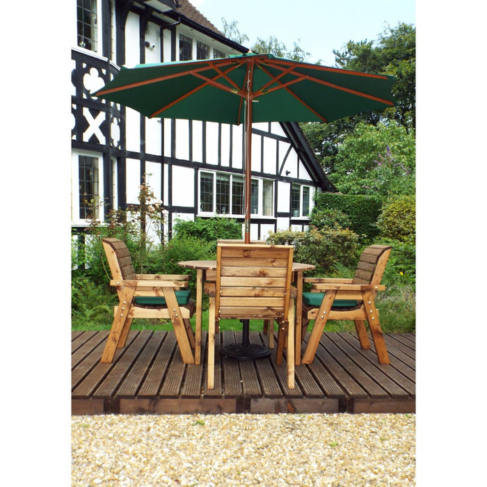 Charles Taylor Traditional Wooden 4-Seater Circular Table Set with Green Cushions & Parasol | HB09G