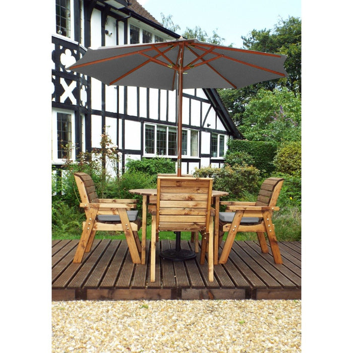 Charles Taylor Traditional Wooden 4-Seater Circular Table Set with Grey Cushions & Parasol | HB09GR