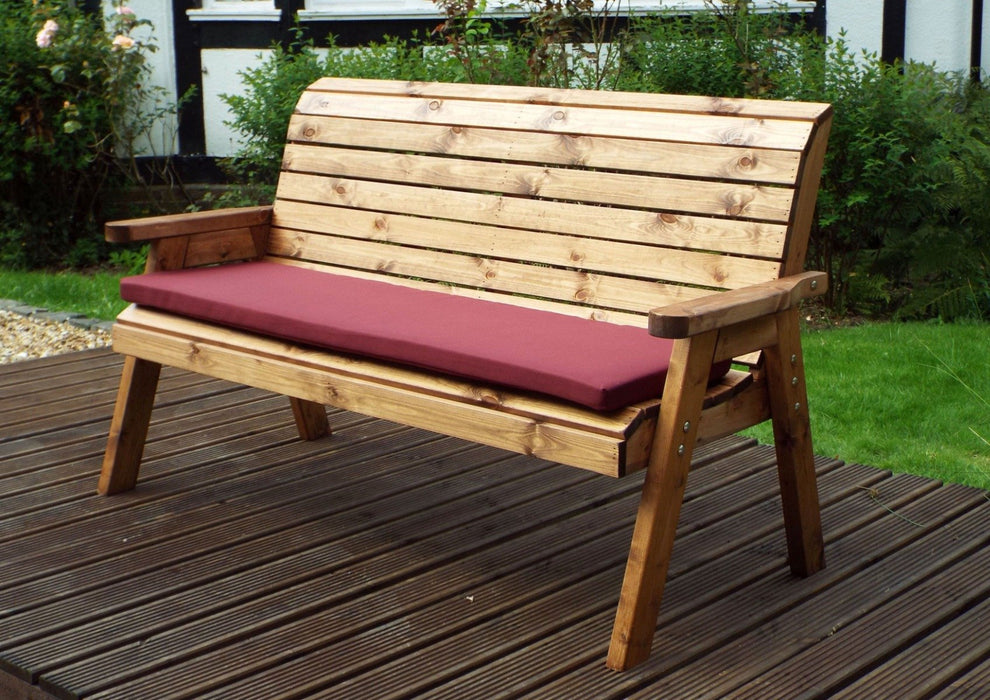 Charles Taylor Traditional 3-Seater Wooden Bench with Burgundy Cushion | HB20B