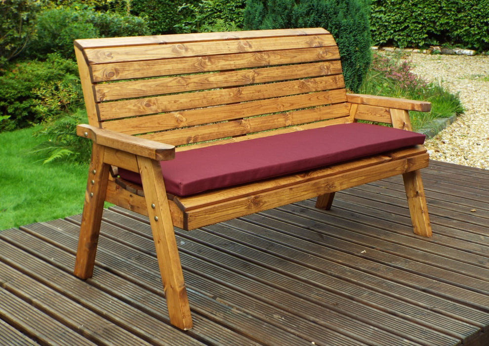 Charles Taylor Traditional 3-Seater Wooden Bench with Burgundy Cushion | HB20B