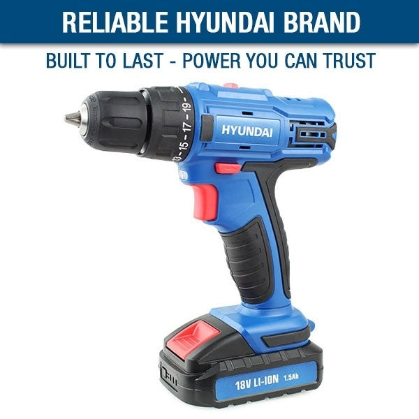 Hyundai 18v/1.5Ah Li-Ion Cordless Drill with 89-Piece Drill Accessory-Kit | HY2175