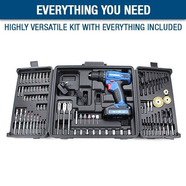 Hyundai 18v/1.5Ah Li-Ion Cordless Drill with 89-Piece Drill Accessory-Kit | HY2175
