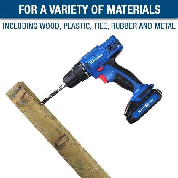 Hyundai 18v/1.5Ah Li-Ion Cordless Drill with 89-Piece Drill Accessory-Kit | HY2175
