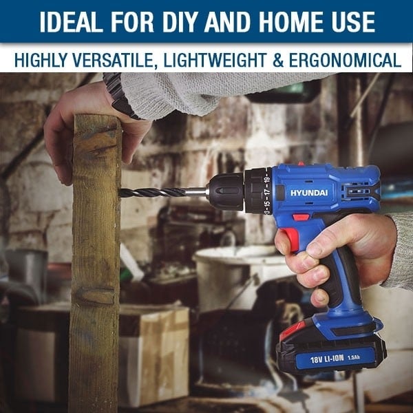 Hyundai 18v/1.5Ah Li-Ion Cordless Drill with 89-Piece Drill Accessory-Kit | HY2175
