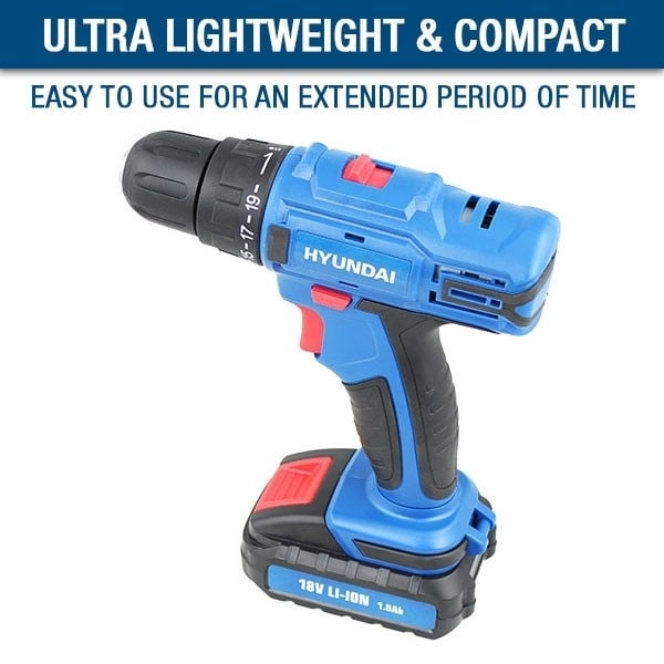 Hyundai 18v/1.5Ah Li-Ion Cordless Drill with 89-Piece Drill Accessory-Kit | HY2175