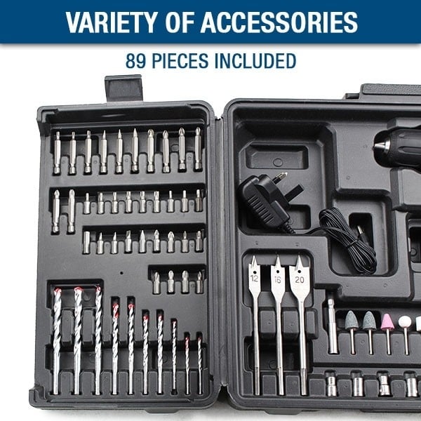 Hyundai 18v/1.5Ah Li-Ion Cordless Drill with 89-Piece Drill Accessory-Kit | HY2175