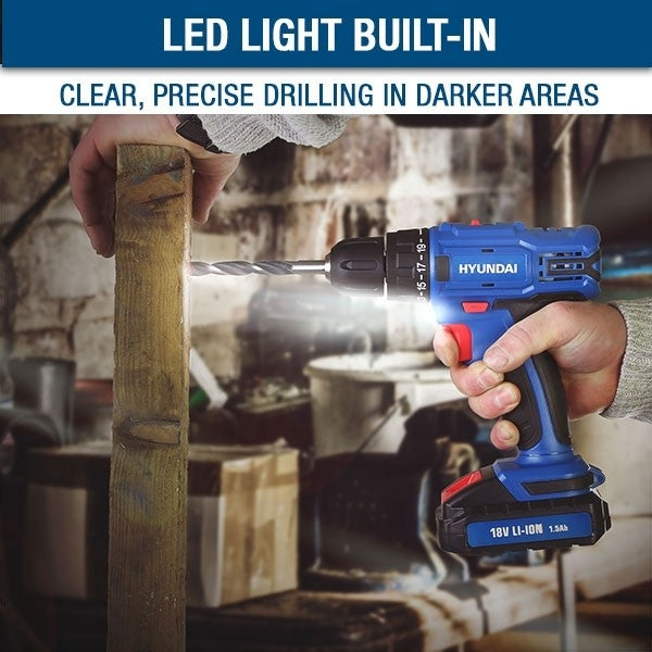 Hyundai 18v/1.5Ah Li-Ion Cordless Drill with 89-Piece Drill Accessory-Kit | HY2175
