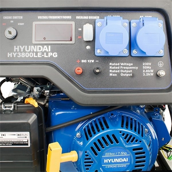 Hyundai 3.2kW/4.00kVa* Dual-Fuel Electric-Start Site Generator | HY3800LE-LPG