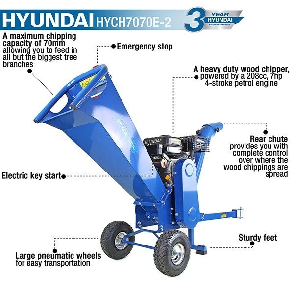 Hyundai 208cc Electric-Start Petrol Wood-Chipper | HYCH7070E-2