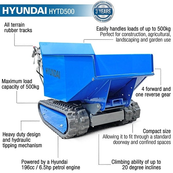 Hyundai 196cc/500kg-Capacity Tracked Power-Barrow | HYTD500