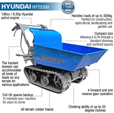 Hyundai 196cc/300kg-Capacity Tracked Power-Barrow | HYTD300