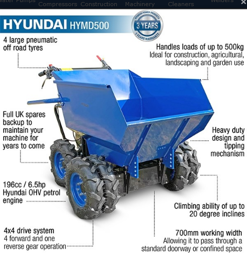 Hyundai 196cc/500kg 4WD Power-Barrow | HYMD500