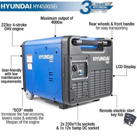 Hyundai 4000w Petrol Inverter Generator | HY4500SEi
