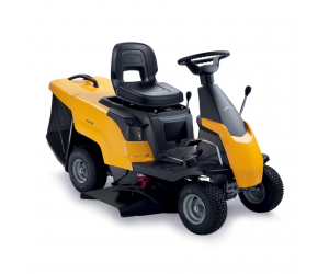 Stiga Combi 372 Compact Rear-Collect Ride-On Mower with Hydrostatic Drive - Main Image - Right Facing Showing Side-Discharge Chute.