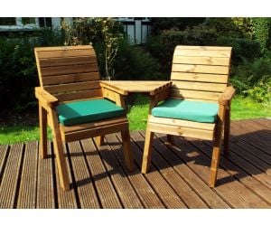 Charles Taylor Twin Wooden Garden ‘Love’ Seats with Green Cushions | HB01G
