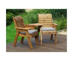 Charles Taylor Twin Wooden Garden ‘Love’ Seats with Grey Cushions | HB01GR