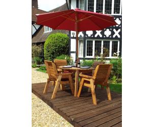 Charles Taylor Traditional Wooden 4-Seater Circular Table Set with Burgundy Cushions & Parasol | HB09B