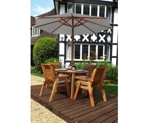Charles Taylor Traditional Wooden 4-Seater Circular Table Set with Grey Cushions & Parasol | HB09GR