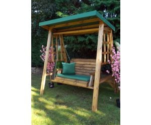 Charles Taylor ‘Dorset’ 2-Seater Wooden Swing with Green Cushions & Detachable Roof Cover | HB133G