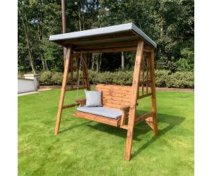 Charles Taylor ‘Dorset’ 2-Seater Wooden Swing with Grey Cushions & Detachable Roof Cover | HB133GR
