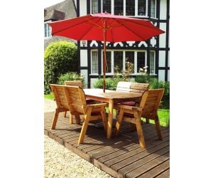 Charles Taylor Traditional Wooden 6-Seater Rectangular Table Set with Burgundy Cushions & Parasol | HB14B