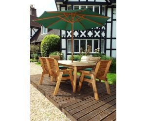 Charles Taylor Traditional Wooden 6-Seater Rectangular Table Set with Green Cushions & Parasol | HB14G
