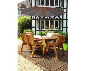 Charles Taylor Traditional Wooden 6-Seater Rectangular Table Set with Grey Cushions & Parasol | HB14GR