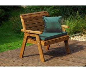 Charles Taylor Traditional 2-Seater Wooden Bench with Green Cushions | HB19G