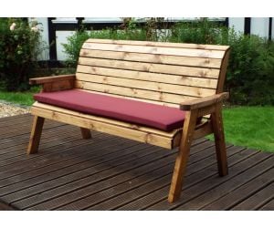 Charles Taylor Traditional 3-Seater Wooden Bench with Burgundy Cushion | HB20B