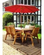 Charles Taylor Traditional Wooden 6-Seater Rectangular Table Set with Burgundy Cushions & Parasol | HB14B