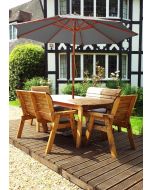 Charles Taylor Traditional Wooden 6-Seater Rectangular Table Set with Grey Cushions & Parasol | HB14GR