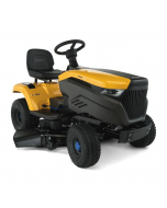 Stiga e-Ride S300 Battery-Powered Side-Discharge Lawn Tractor with Stepless Electronic Drive - Main Image - Front-Right View.